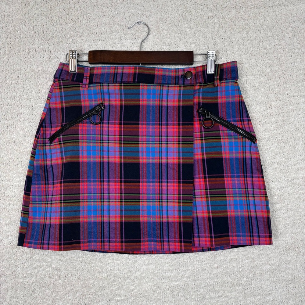 Urban Outfitters Skirt Womens Lg Multi Plaid Wrap Lined Y2K Mini Zip Fly Pockets